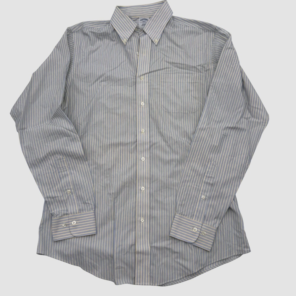 Brooks Brothers 346 Mens 16 34/35 Slim Fit Cotton Striped Shirt Blue